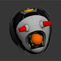 Spherical Robot Character Housing Orange Creature With Blue Glowing Eyes Red Antennae And Gray Base
