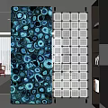 Modern Entryway Hallway Interior With Blue Circular Pattern Screen And White Grid Design 3d model