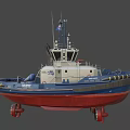 Modern Tugboat With Blue White And Red Hull Design And Deck Cabin Antennas