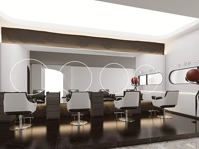Modern Hair Salon Interior Design With White Styling Chairs Mirrors And Lighting 3d model