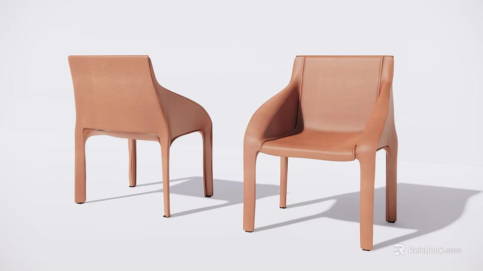 Modern Brown Leather Dining Chairs Featuring Sleek Design And Comfortable Armrests 3d model