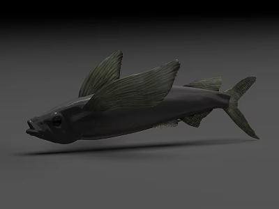 Dark Bodied Aquatic Fish With Large Green Fins And Unique Physical Traits 3d model