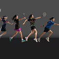Women Playing Badminton In Dynamic Running Action With Rackets On Grey Background