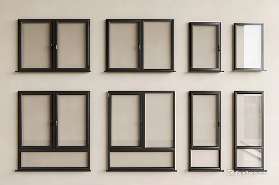 Different Styles Of Floor To Ceiling Windows On Neutral Wall 3d model 