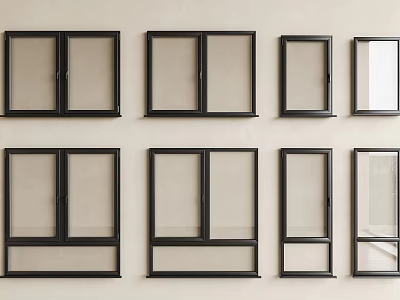 Different Styles Of Floor To Ceiling Windows On Neutral Wall 3d model