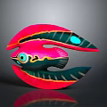 Colorful Fish Character Sculpture With Vibrant Pink Green Blue Wings