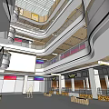 Modern Spacious Shopping Mall Lobby With Multi Level Floors Glass Railings And Bright Lighting