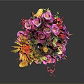 Vibrant Assorted Flowers Placed In Decorative Vase With Yellow Gold Floral Patterns