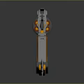 Futuristic Sci Fi Revolver With Orange Silver Metal Body Wooden Grip And Mechanical Gear Details