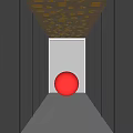 Modern Ceiling with Cutout Geometric Patterns Lighting and Red Spheres Reflecting on Black Mirrored Walls