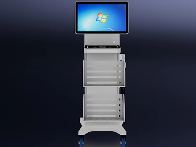 Industrial Equipment Control Station With Touch Screen And Storage Layers For Factory Operations 3d model