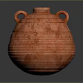 Orange Handmade Decorative Furniture Pottery Jar With Two Handles And Striped Texture