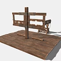 Medieval Wooden Structure With Cross Frame Platform And Metal Fittings