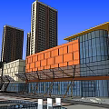 Modern Shopping Mall Lobby Entrance With Glass Facade Brand Stores And Sunset Sky