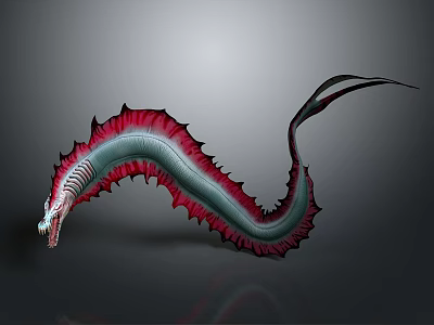 Game Movie Serpent Character With Red Gray Spiked Curved Body And Distinctive Head 3d model