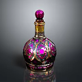 Decorative Daily Use Bottle with Purple Top Golden Neck Colorful Enamel and Gemstone Inlays