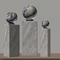 Modern Outdoor Globe Shaped Lights with Marble Bases and Different Heights 3d model