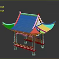 Traditional Chinese Architecture Red Pavilion With Yellow Curved Roof And Decorative Railings