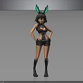 Stylish Anime Female Character With Green Rabbit Ears Black Outfit Tattoo Standing Pose