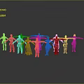Various Costumed Creatures and Characters Standing in Line With Outstretched Arms Against Gray Background Reflections