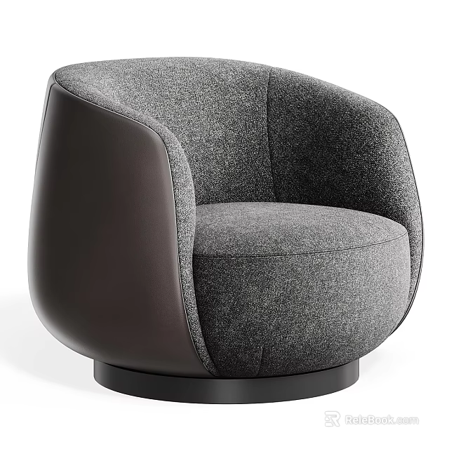 Modern Single Sofa With Gray Fabric Brown Leather Accents Round Armrest And Black Round Base 3d model 