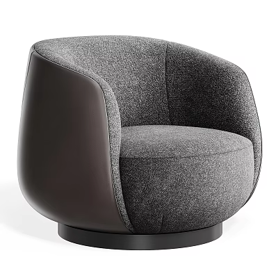 Modern Single Sofa With Gray Fabric Brown Leather Accents Round Armrest And Black Round Base 3d model