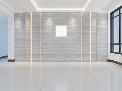 Modern Background Wall with Gray Marble Texture Vertical Light Strips and Square Decor 3d model