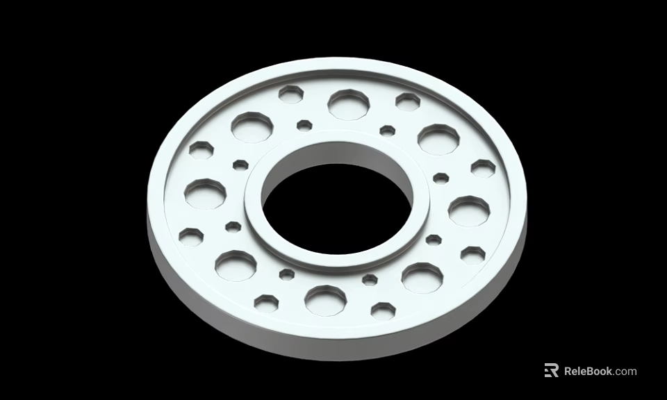 Circular White Perforated Mechanical Component Featuring Central Hole And Multiple Small Holes 3d model 