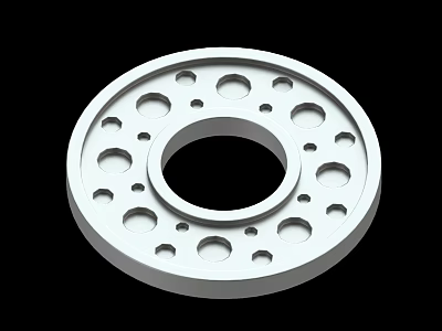 Circular White Perforated Mechanical Component Featuring Central Hole And Multiple Small Holes 3d model
