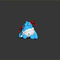 Sleepy Blue Game Movie Character With Red And Black Striped Hat Sitting On Ice Surface