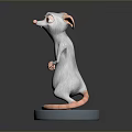 Animated Game Movie Character Grey Mouse With Large Ears Standing Pose On Blue Circular Base