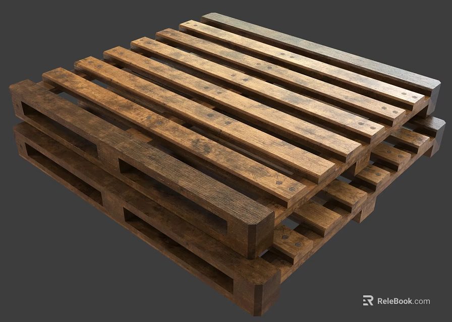 Stacked Wooden Pallets With Industrial Design And Brown Wooden Slats 3d model 