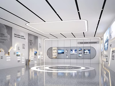 Modern Exhibition Hall Interior Design With Display Walls Screens And Lighting 3d model