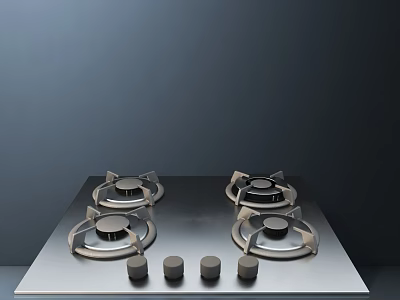 Stainless Steel Gas Stove With Four Burners And Control Knobs For Kitchen 3d model