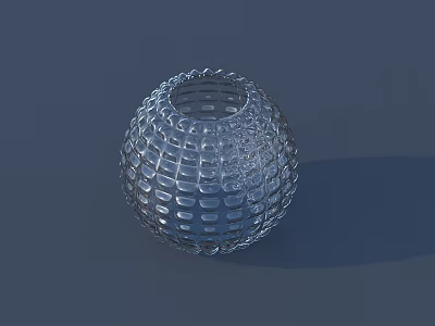 Transparent Spherical Glass Vase with Grid Pattern for Flowers on Blue Background 3d model