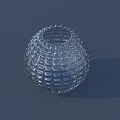 Transparent Spherical Glass Vase with Grid Pattern for Flowers on Blue Background
