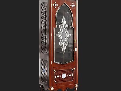 Vintage Wooden Display Cabinet With Glass Door And Ornate Carved Patterns 3d model