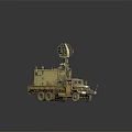 Tan Military Vehicle Multi Wheeled Truck With Elevated Mechanical Structure Cargo Container And Cabin