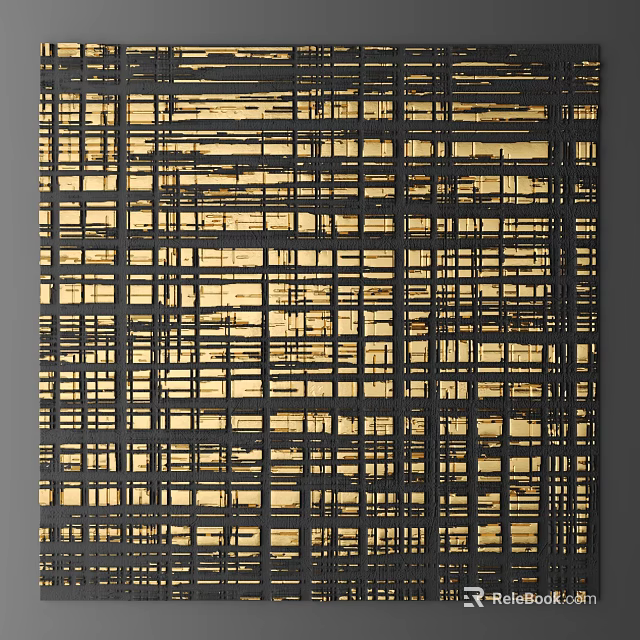Modern Wall Decor with Black Grid Lines and Golden Background Design 3d model