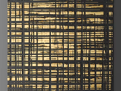 Modern Wall Decor with Black Grid Lines and Golden Background Design 3d model