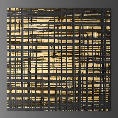 Modern Wall Decor with Black Grid Lines and Golden Background Design 3d model