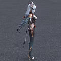 Fantasy Female Character With White Hair Animal Ears And Feather Decorated Costume