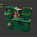 Green Old Lathe with Multiple Knobs Rusty Surface and Operating Table