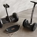 Smart Electric Hoverboards And Skateboard With Handles On Wooden Floor