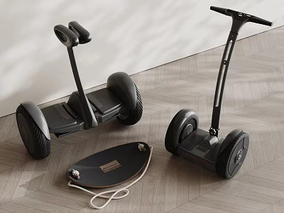 Smart Electric Hoverboards And Skateboard With Handles On Wooden Floor 3d model