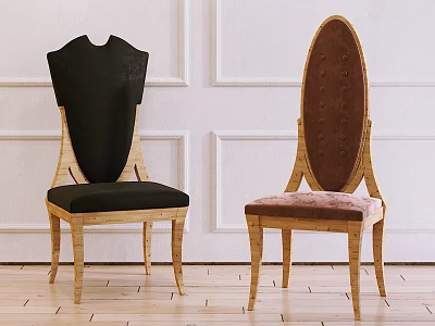 Stylish Dining Chairs With Wooden Frame Black Pink Upholstered Seats And Unique Backrest Design 3d model