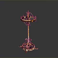 Ornate Golden Metal Decorative Stand With Intricate Carvings And Curved Base