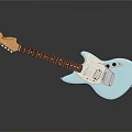 White Electric Guitar With Wooden Neck Steel Strings And Pickups On Black Background