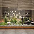 Traditional Japanese Garden With Bamboo Blinds Stone Lantern Moss And Water Feature