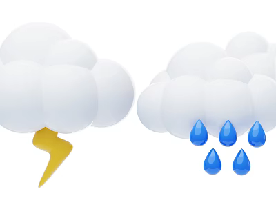 Cloud Shaped Decorative Ornament Set With Yellow Lightning And Blue Raindrops 3d model